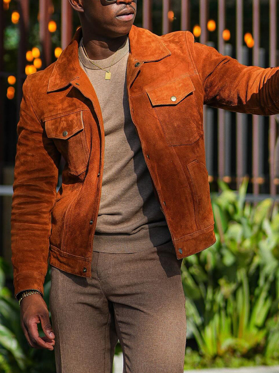 Veste décontractée en daim marron à la mode pour homme