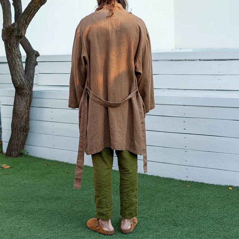 Men's fashionable and casual cotton and linen robe