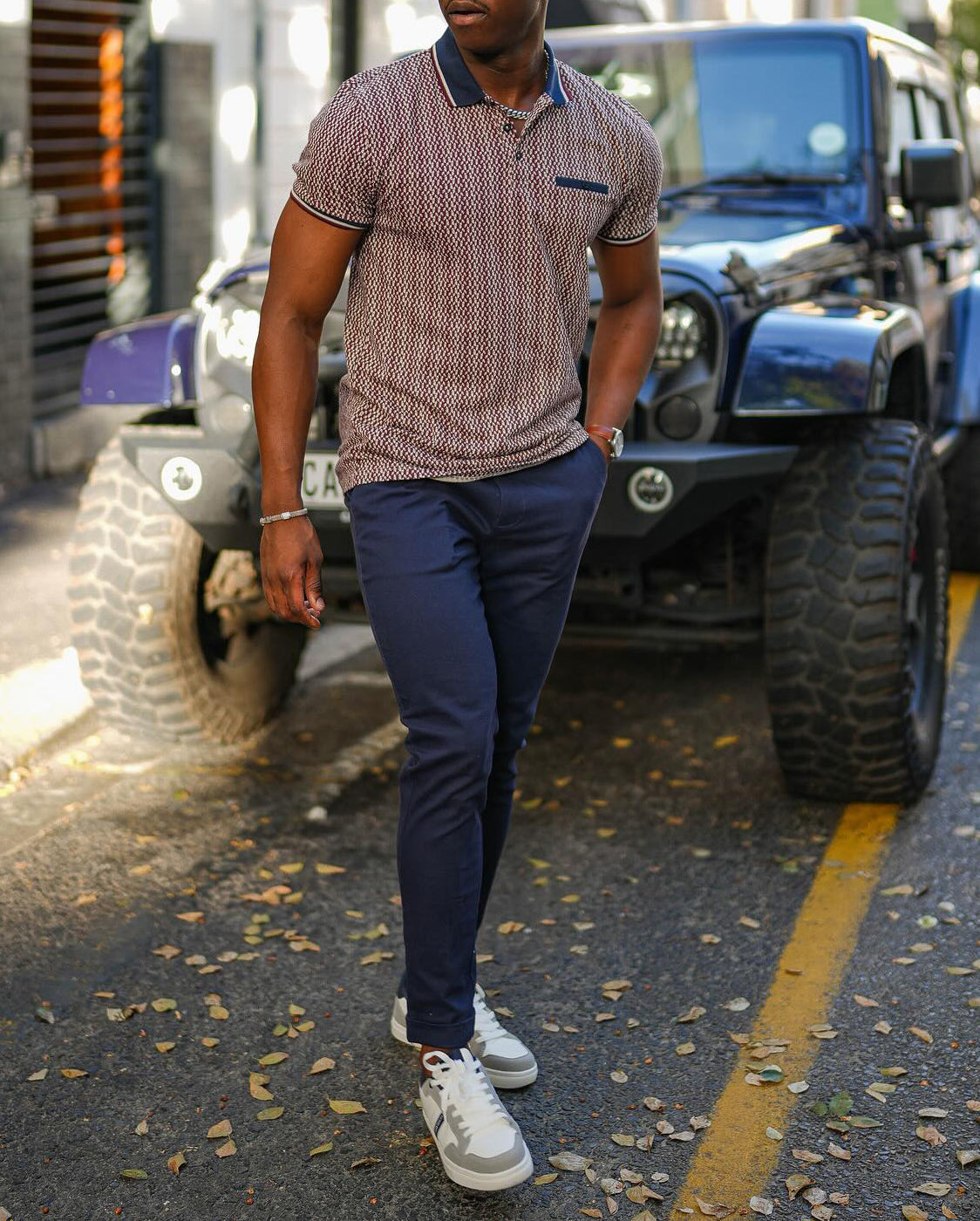 Men's fashionable casual geometric printed polo shirt