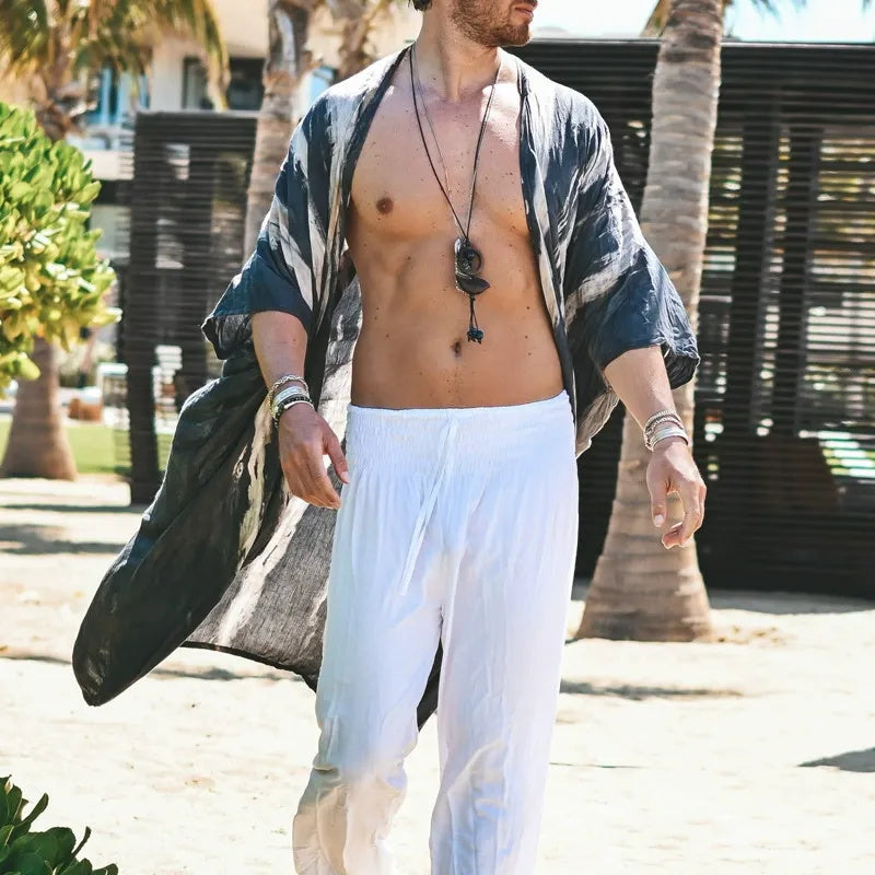 Men's fashionable casual geometric printed long gown coat