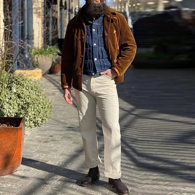 Men's fashionable casual brown corduroy jacket