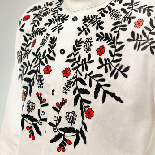Men's fashionable casual long-sleeved shirt with floral prints