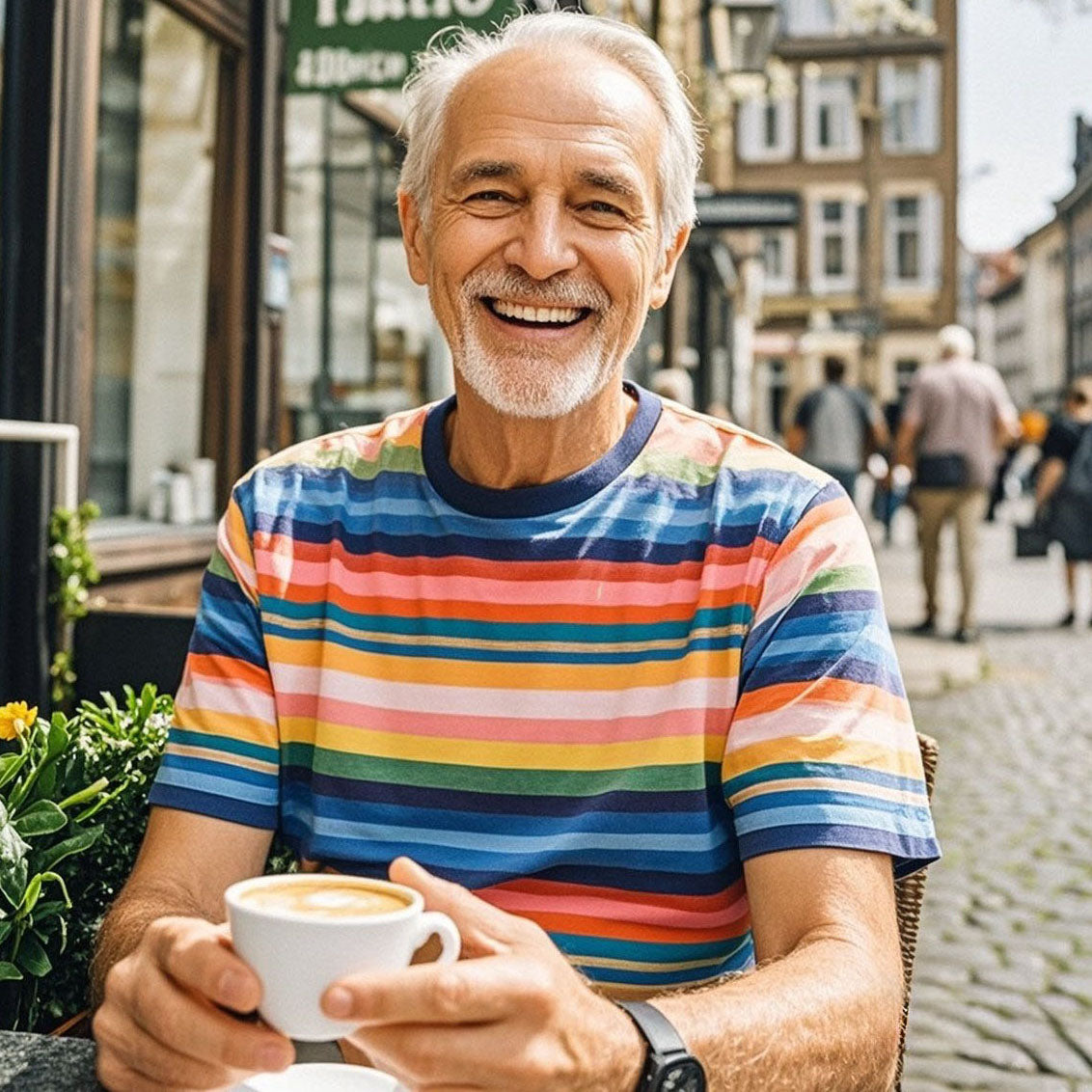 T-shirt à col rond à rayures arc-en-ciel pour homme, décontracté et tendance