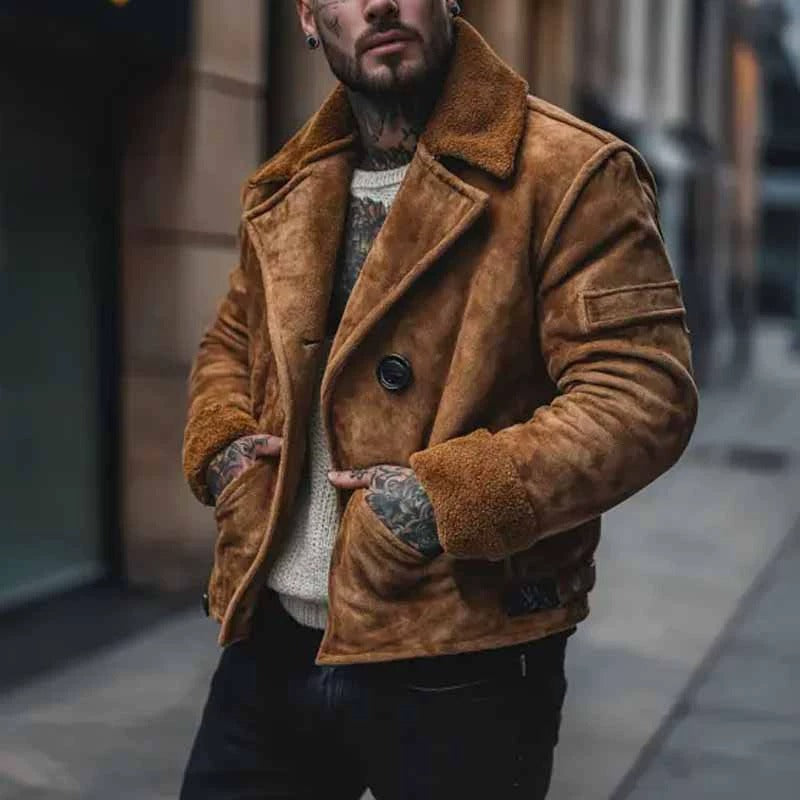 Veste décontractée en daim marron à la mode pour homme