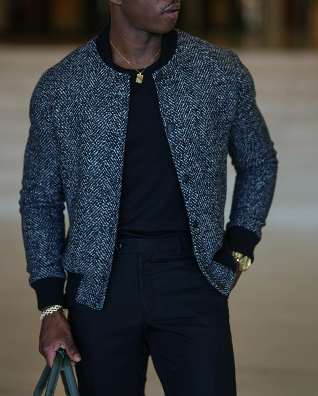 Men's fashionable and casual black geometric jacket