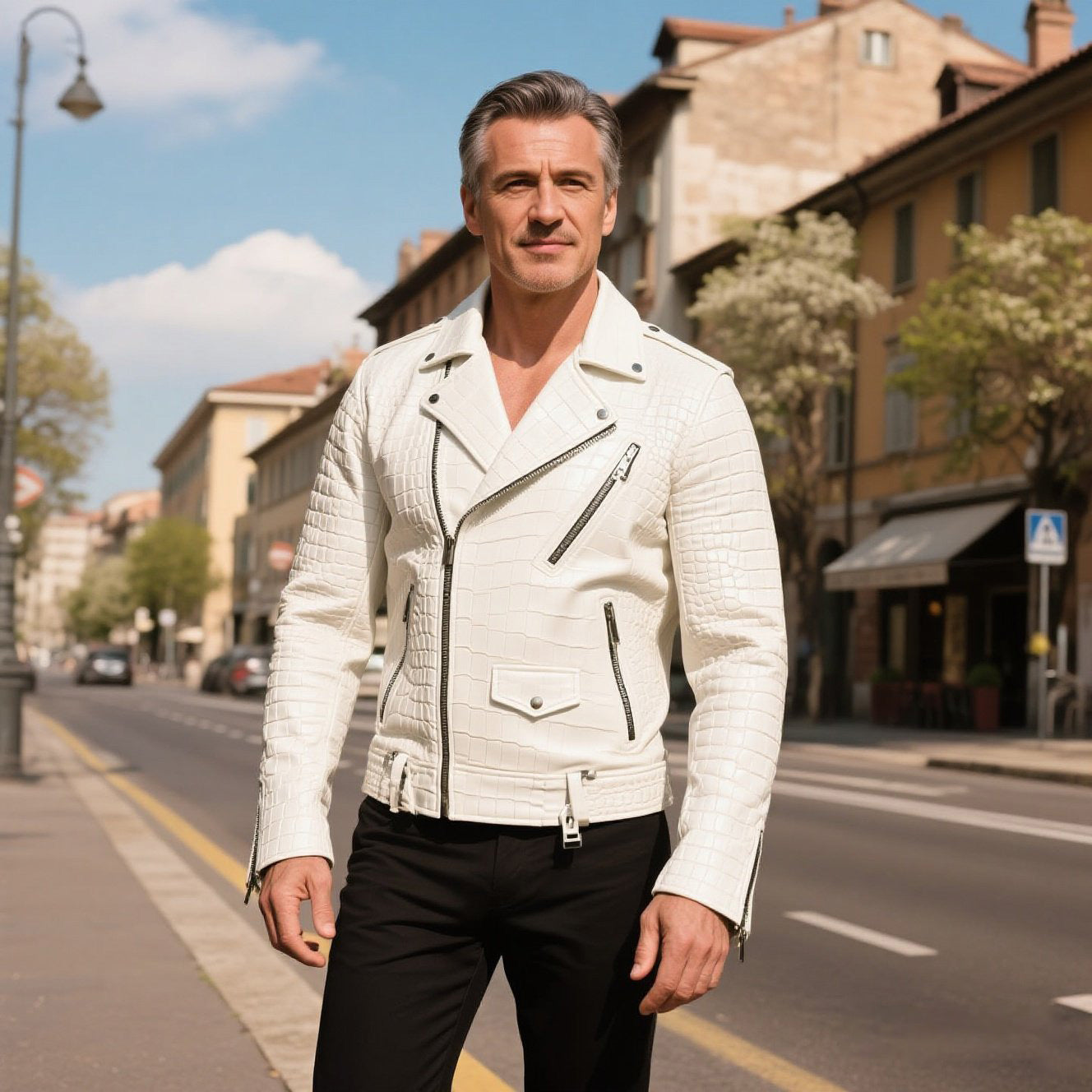 Men's fashionable casual high-end crocodile leather jacket