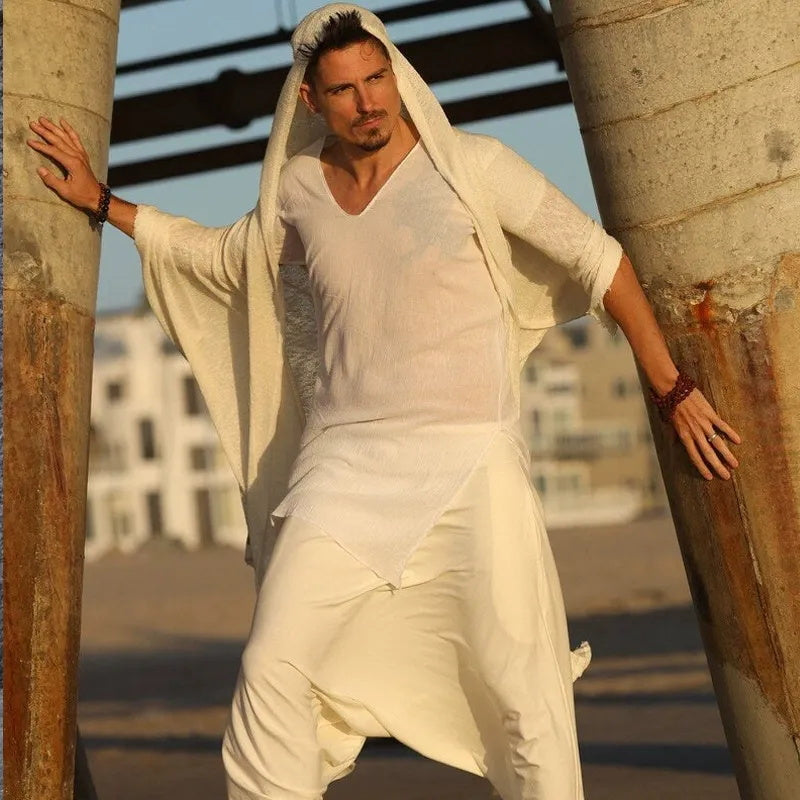 A fashionable and casual white cape for men