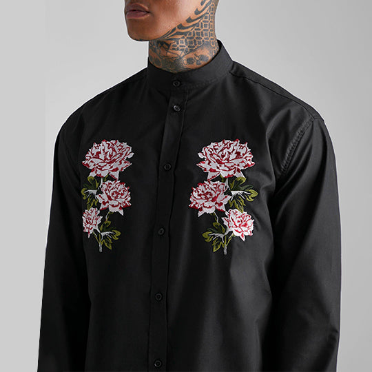 Men's fashionable casual long-sleeved shirt with floral prints