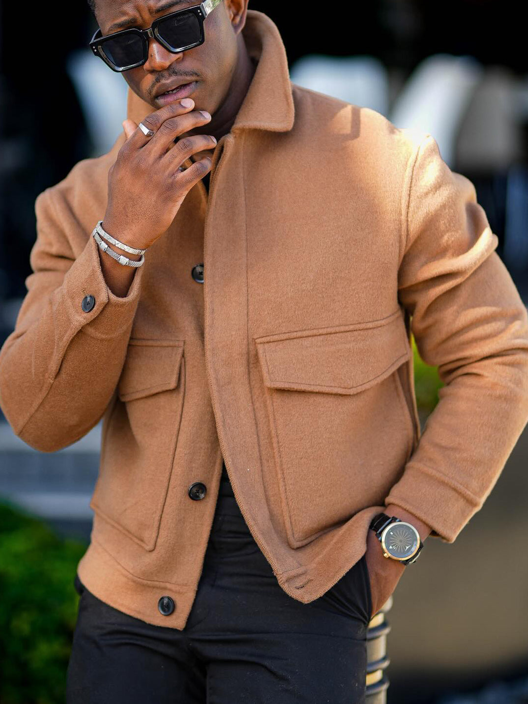 Veste décontractée en daim marron à la mode pour homme
