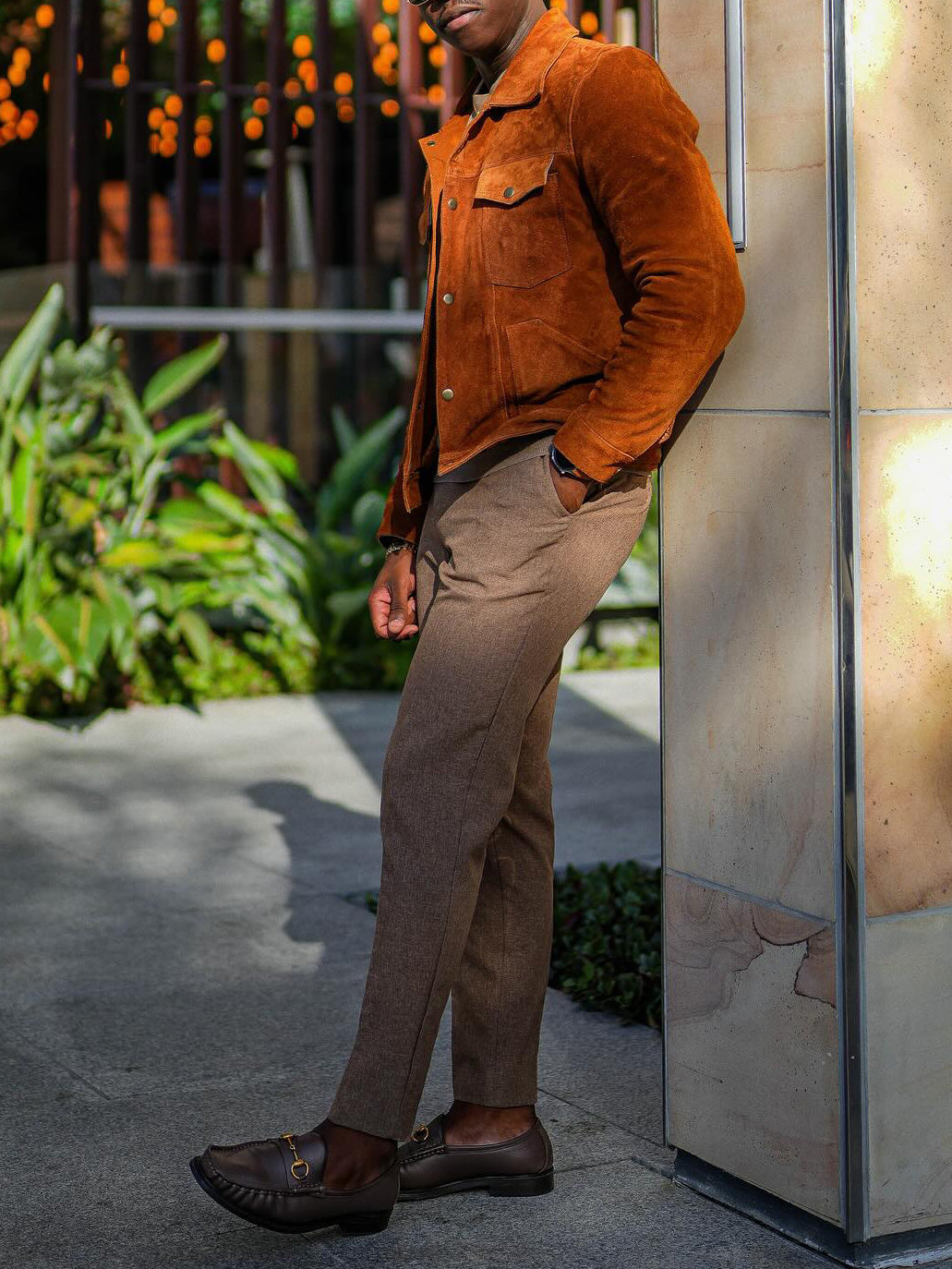 Veste décontractée en daim marron à la mode pour homme