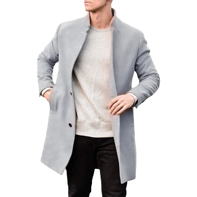 Manteau mi-long à col montant et boutonnage simple pour homme