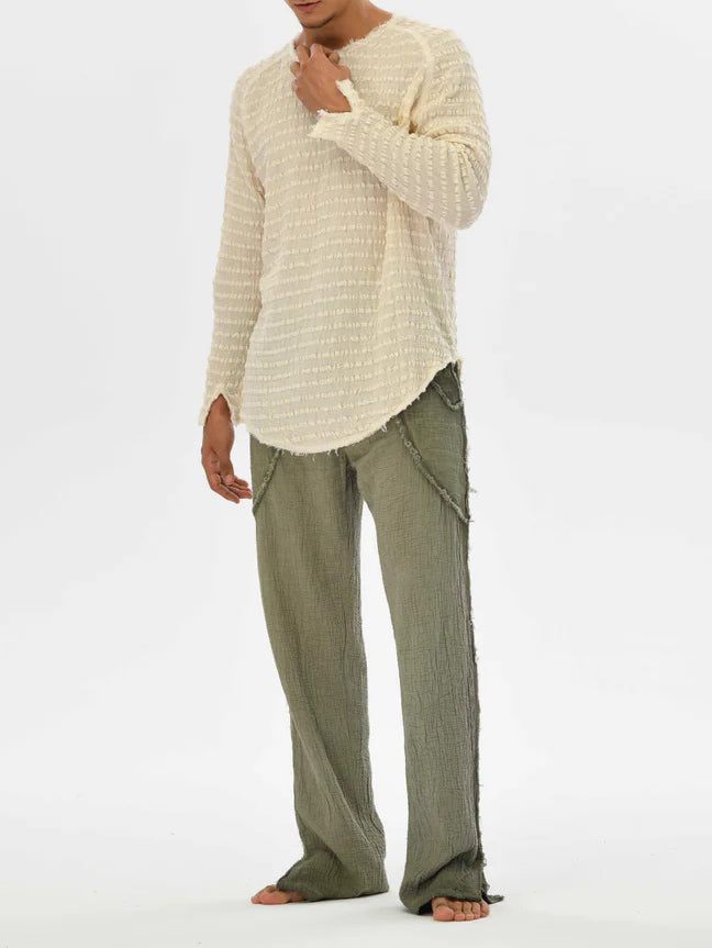 Men's fashionable and casual Bohemian-style long-sleeved T-shirt