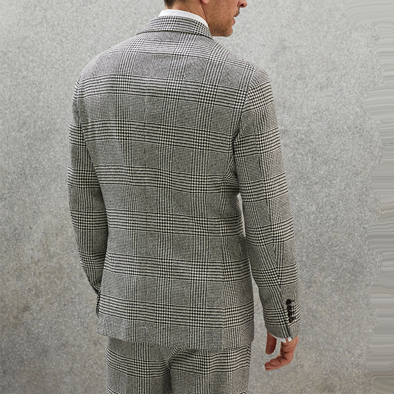 Men's Vintage Lapel Plaid Herringbone Blazer