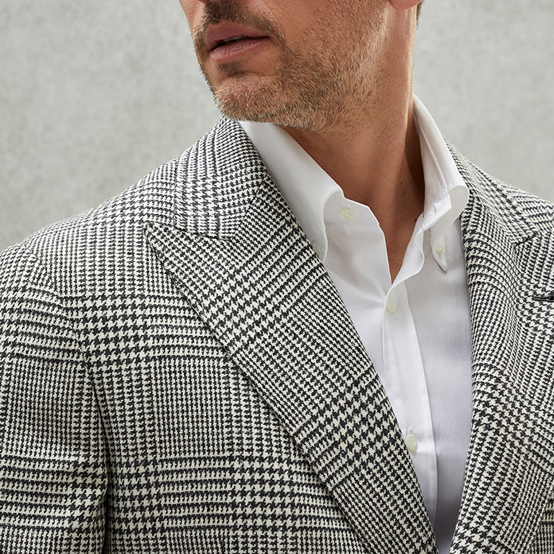 Men's Vintage Lapel Plaid Herringbone Blazer