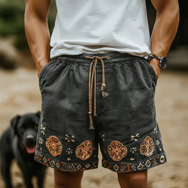 Short en lin confortable ethnique bohème pour homme
