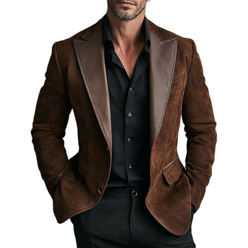 Men's fashionable casual warm brown suede suit jacket