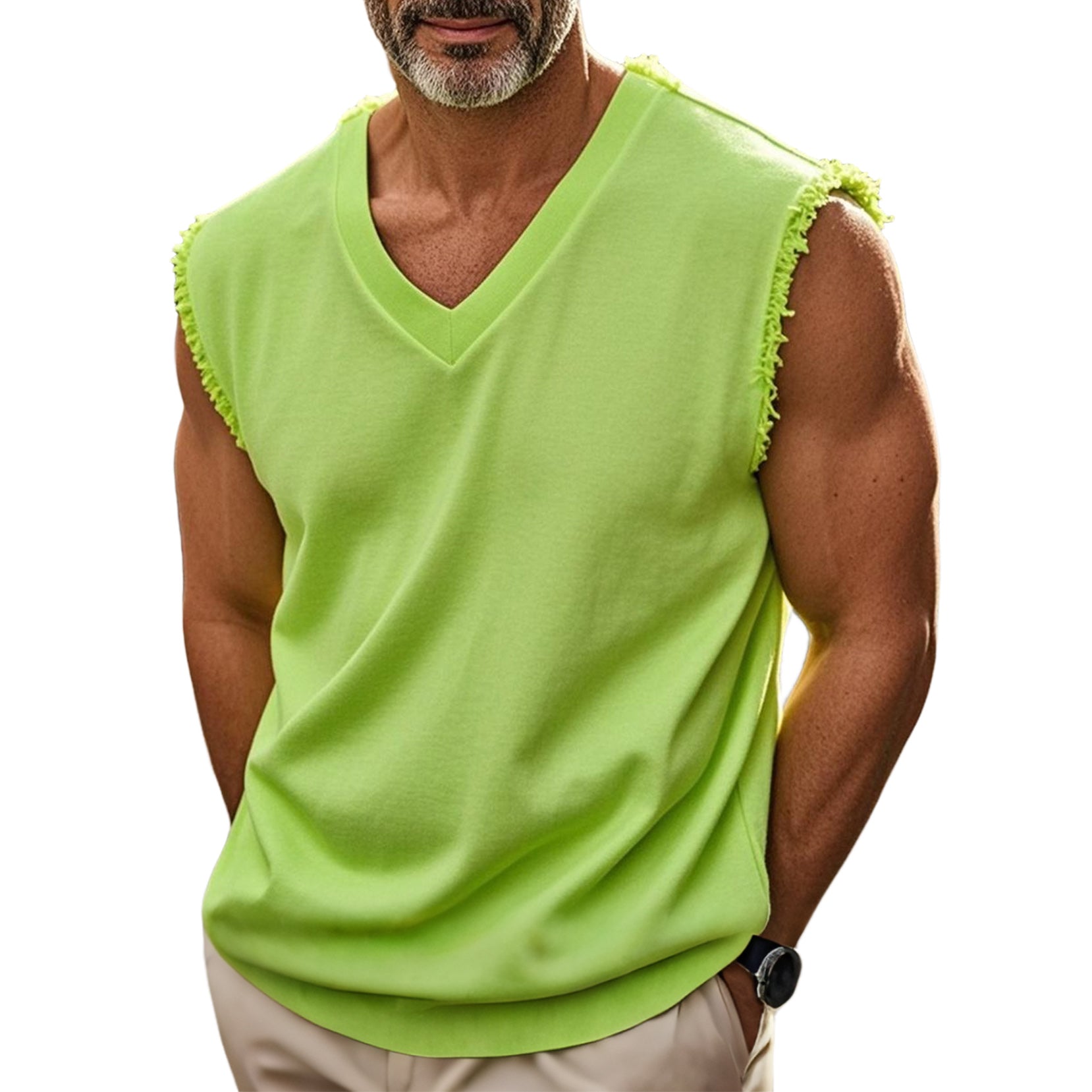 Men's fashionable and casual fringed short-sleeved Vest