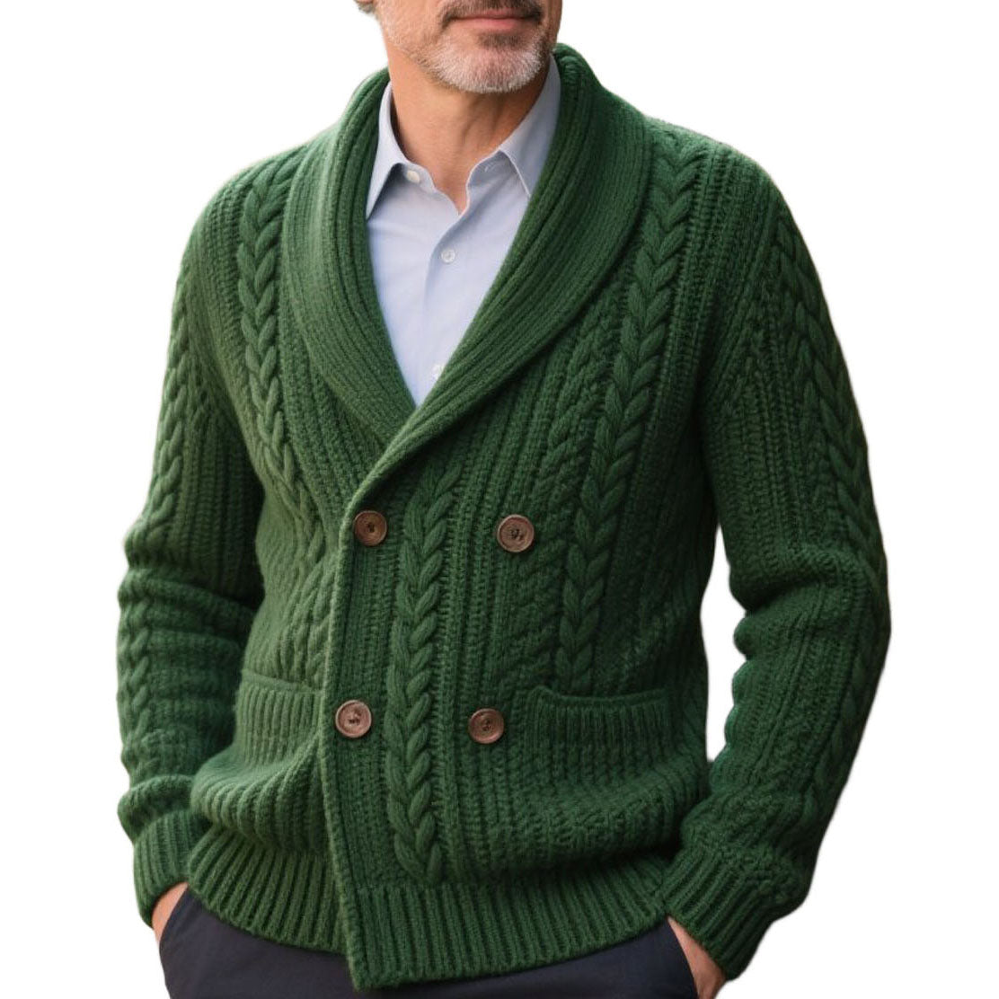 Cardigan vert décontracté à la mode pour hommes