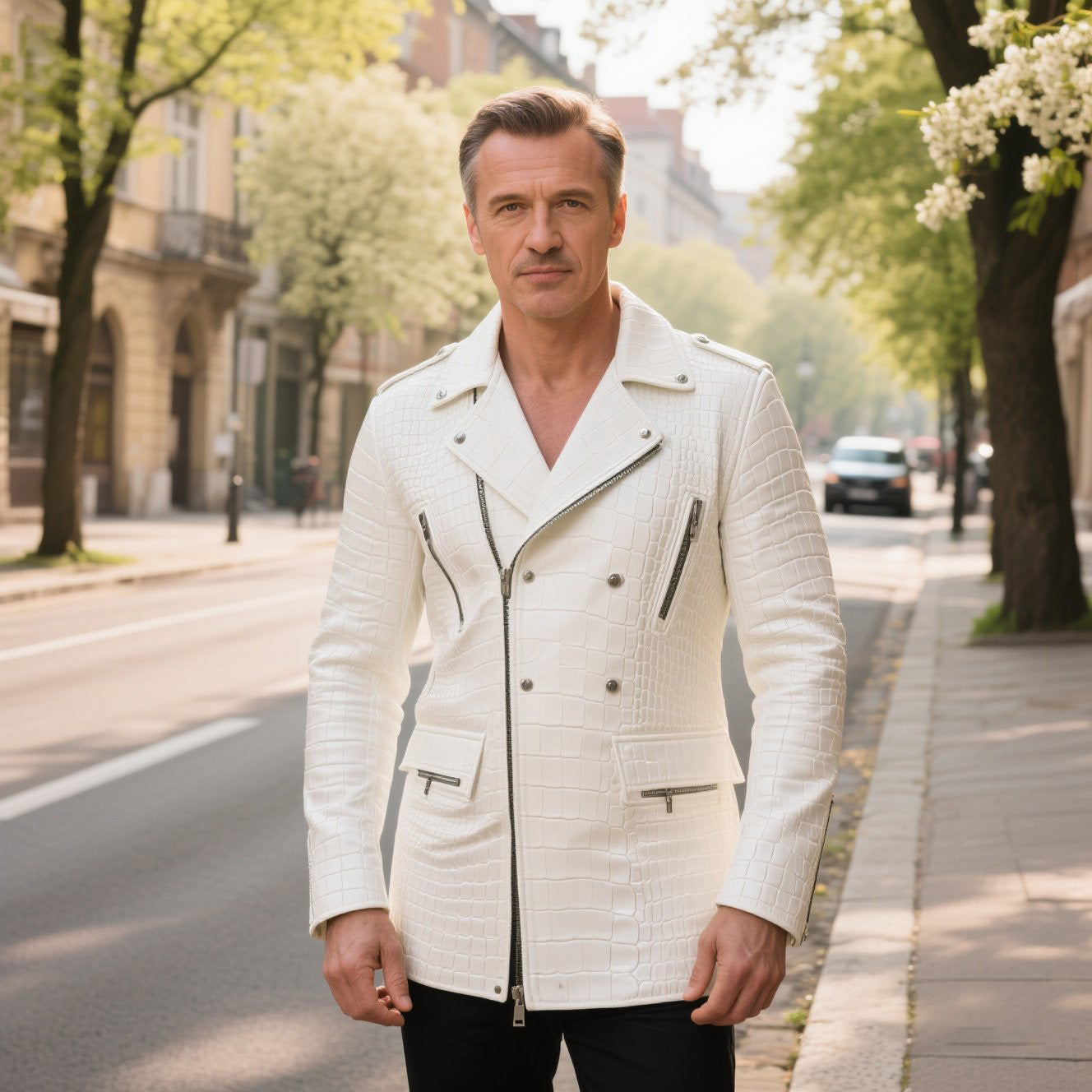 Men's fashionable casual high-end crocodile leather jacket