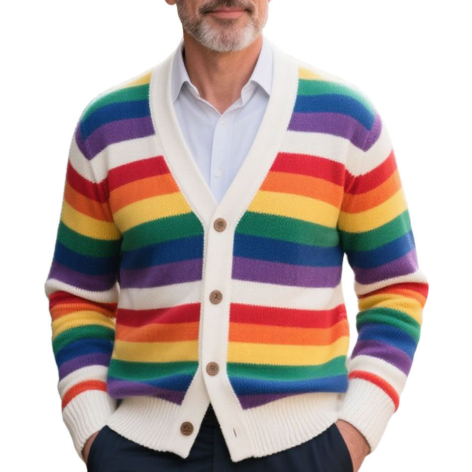 Cardigan à rayures arc-en-ciel décontracté et tendance pour homme