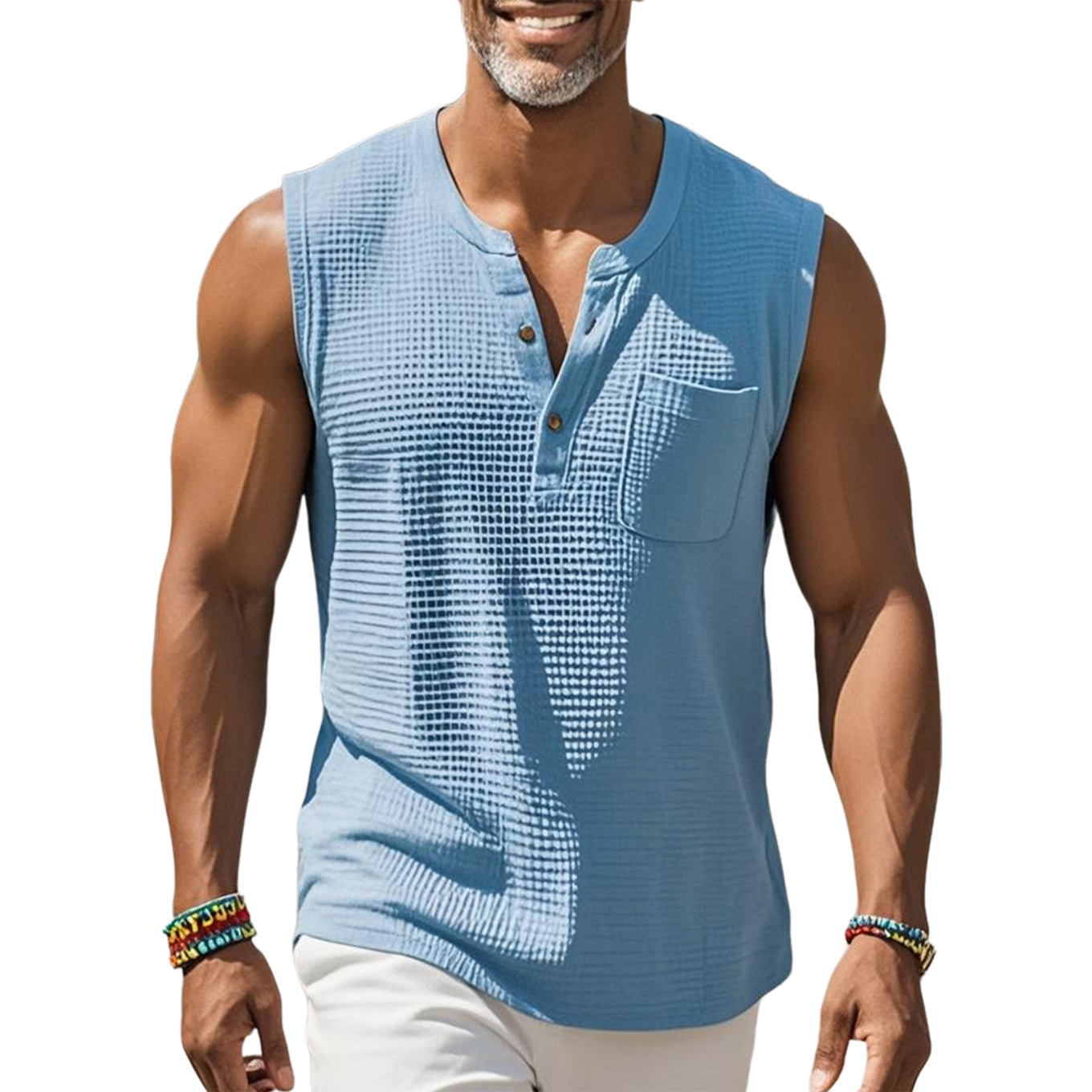 Men's fashionable and casual sky blue Waffle vest
