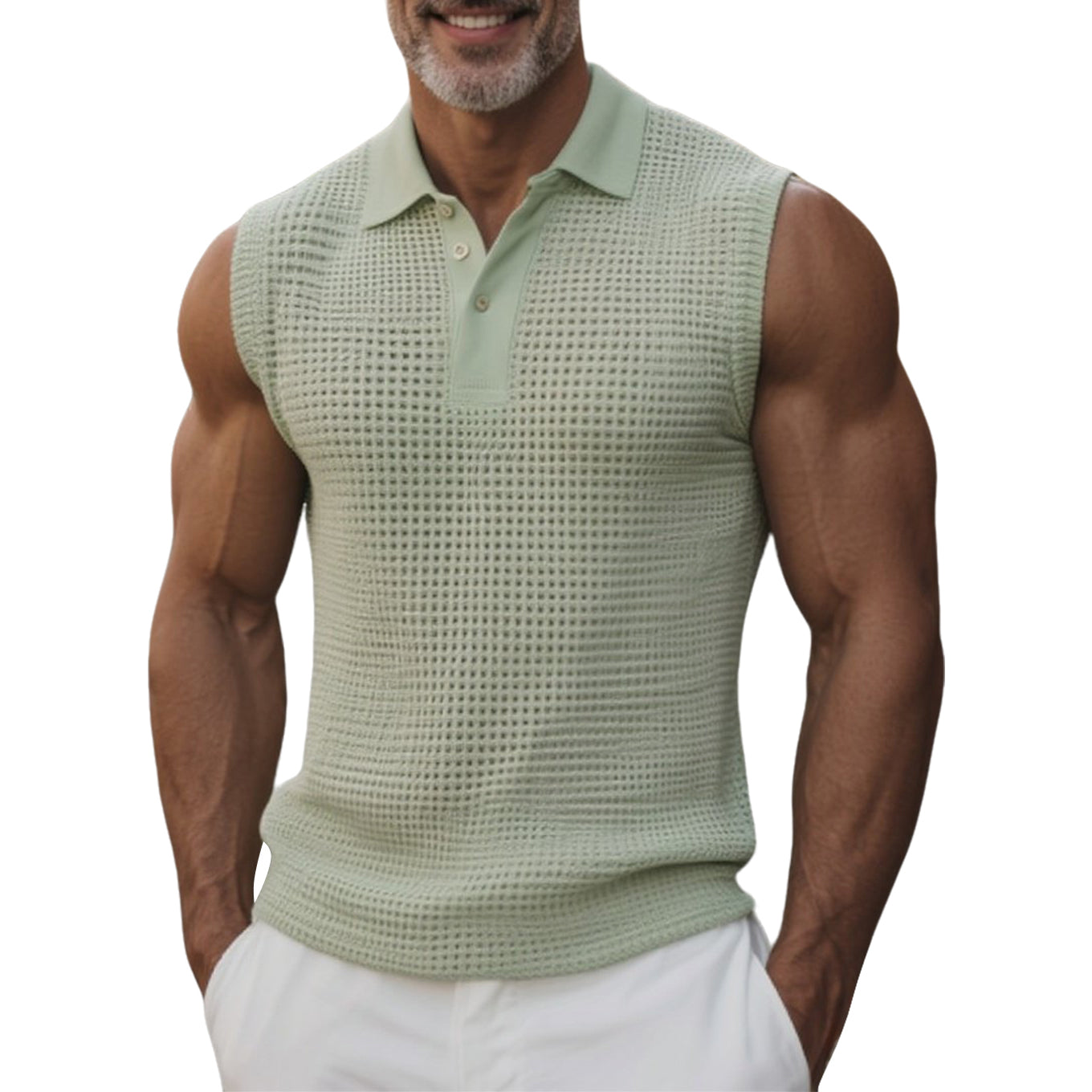 Men's fashionable and casual green waffle vest