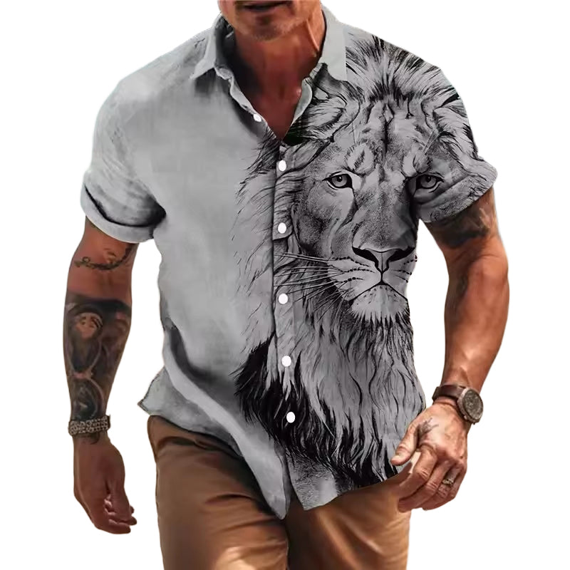 Men's fashionable casual short-sleeved shirt with floral prints