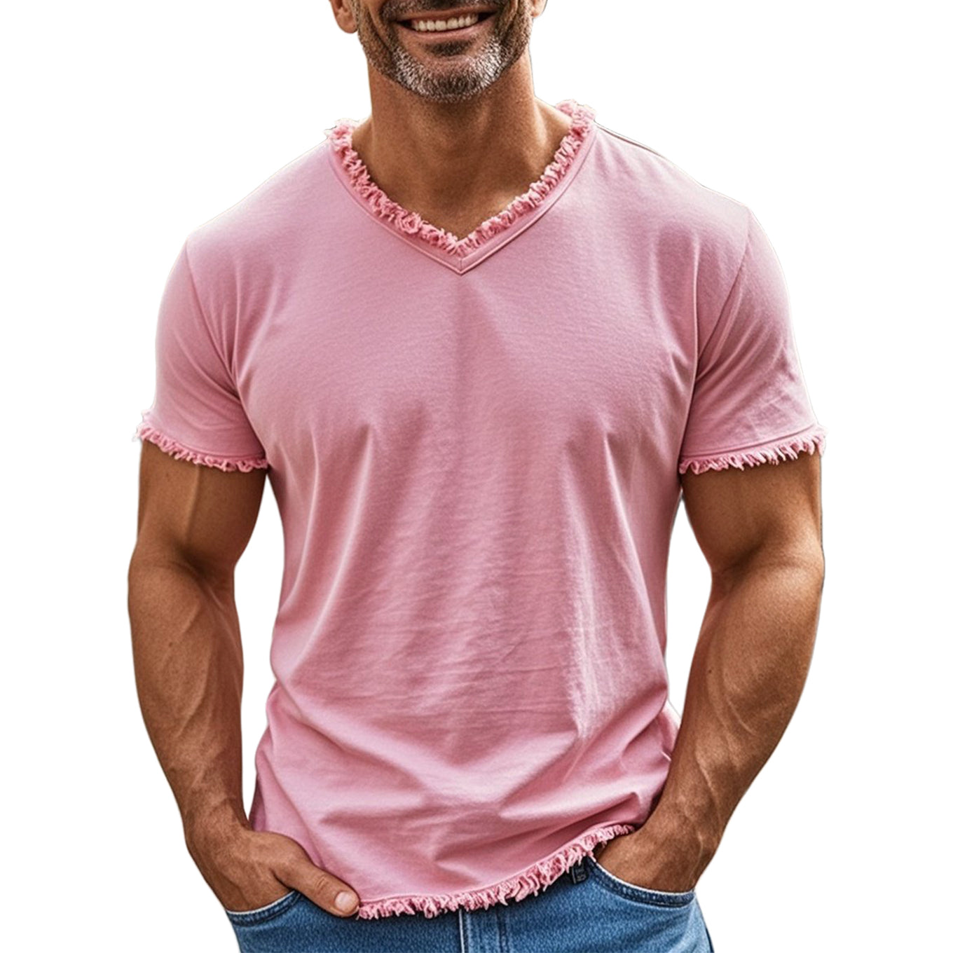 Men's fashionable and casual fringed short-sleeved T-shirt