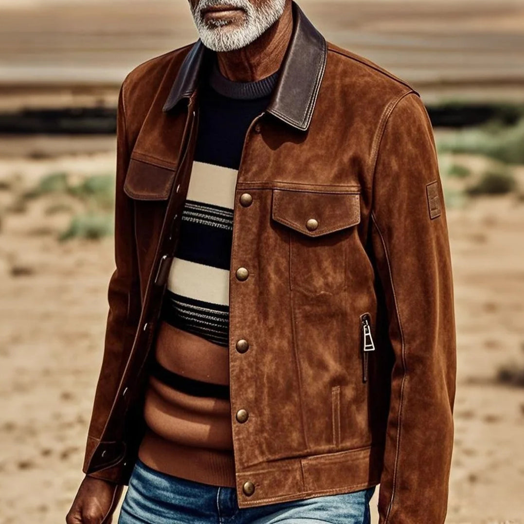 Men's fashionable casual brown suede jacket