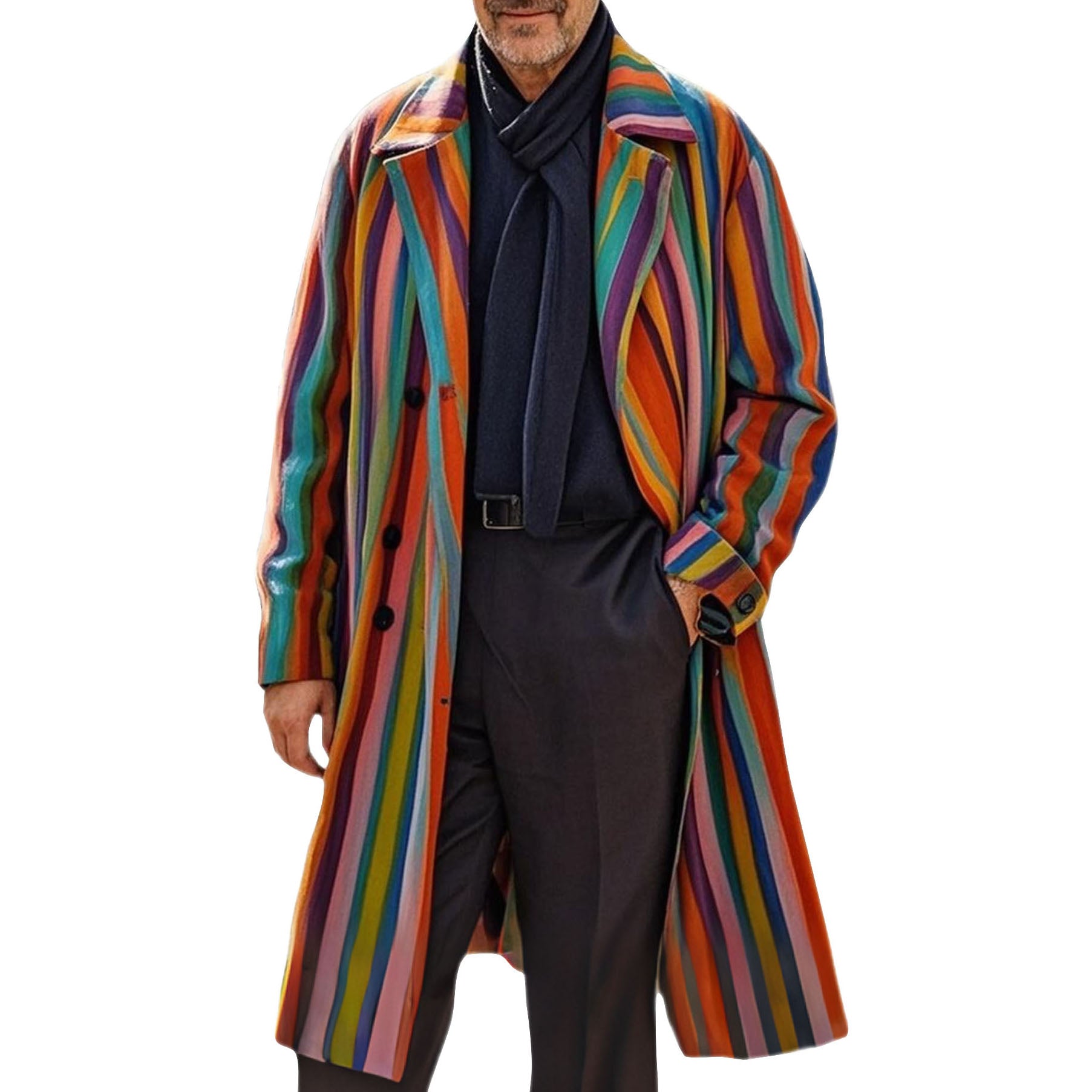 Men's fashionable and casual rainbow-colored striped coat