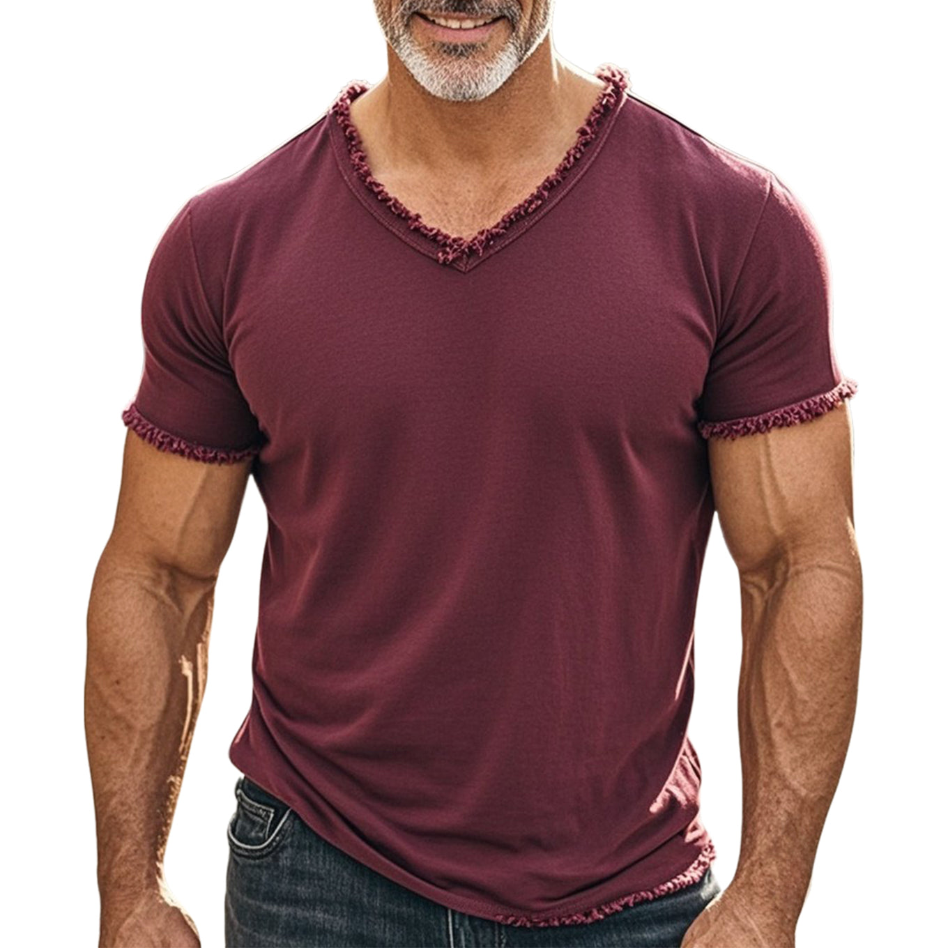 Men's fashionable and casual fringed short-sleeved T-shirt