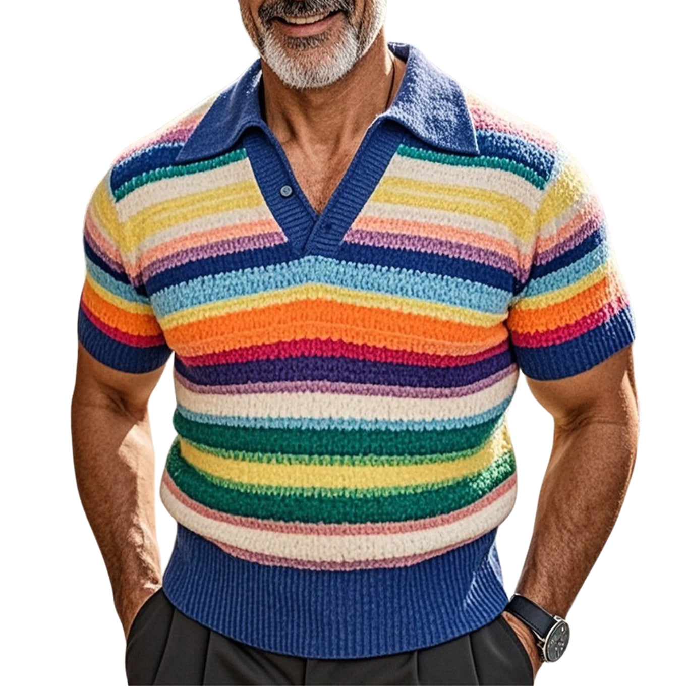 Modisches, lässiges Poloshirt mit Streifen und Farbblockierung für Herren