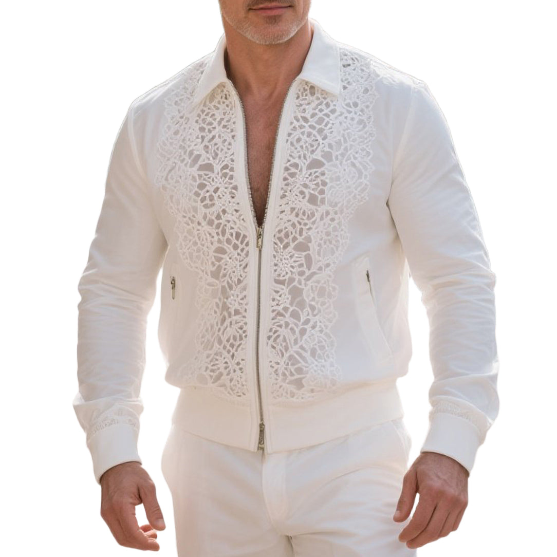 Men's fashionable and casual white lace jacket