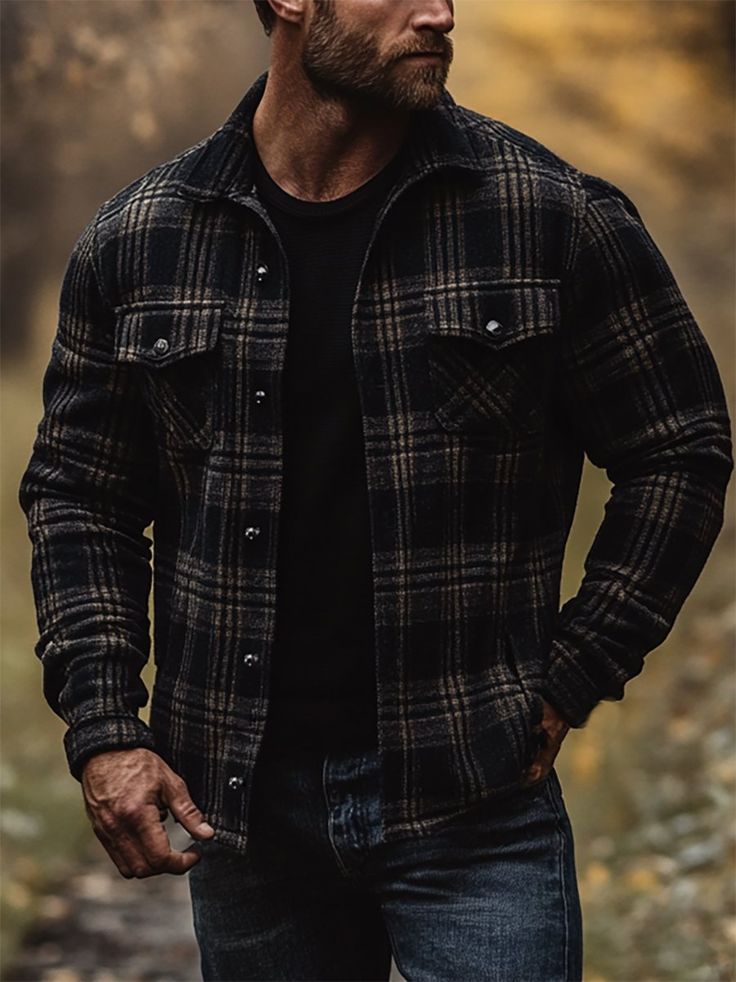Men's fashionable casual checkered printed jacket