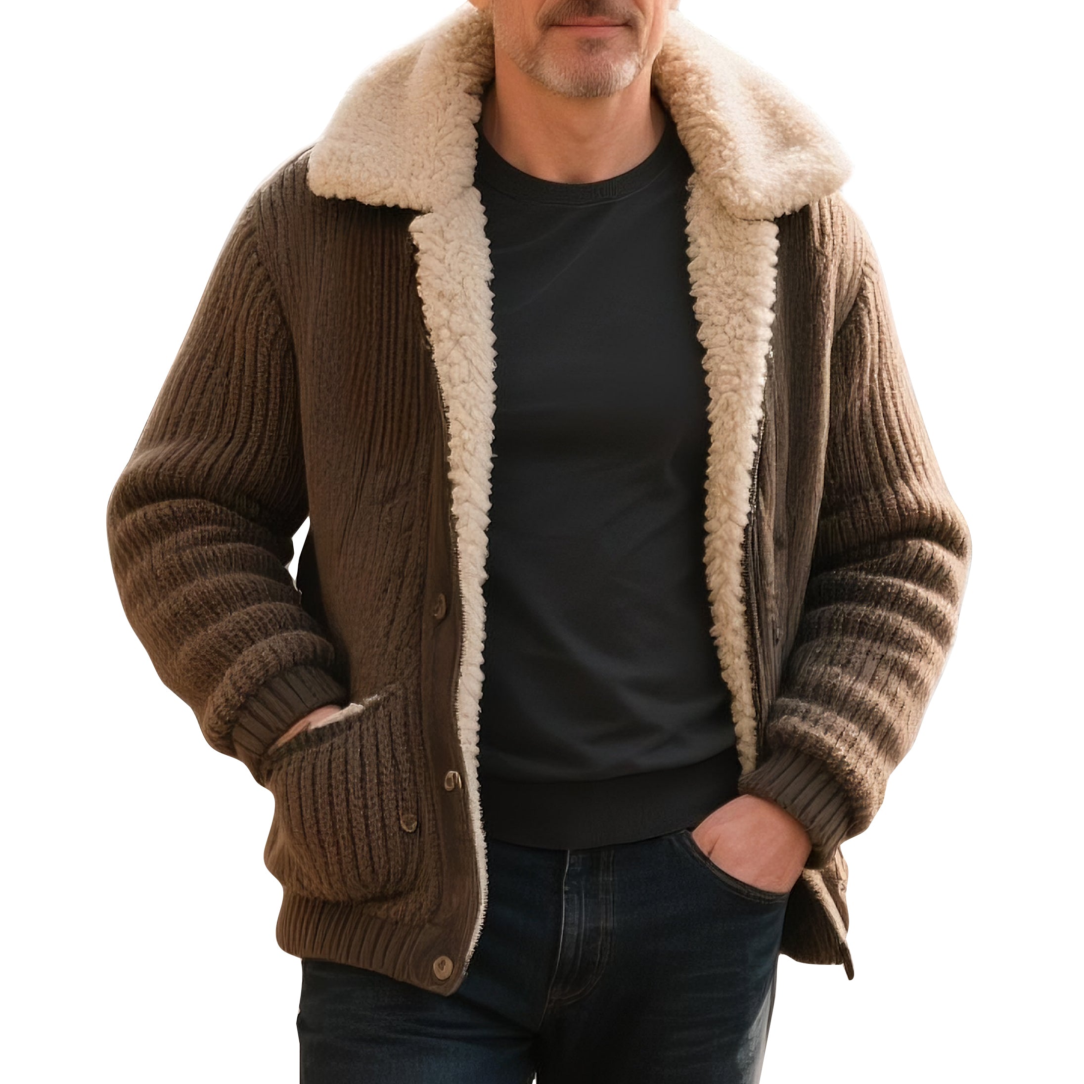 Cardigan en laine marron décontracté et tendance pour homme