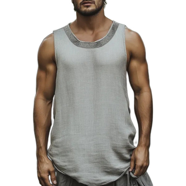 Men's Retro Casual Embroidered Linen Vest