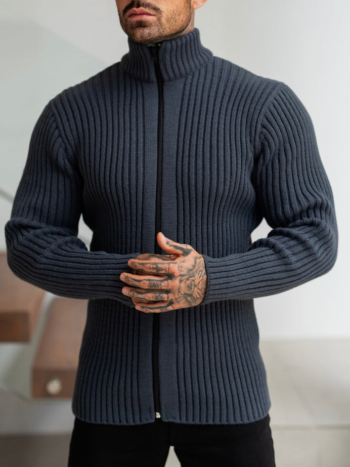 Cardigan zippé côtelé épais