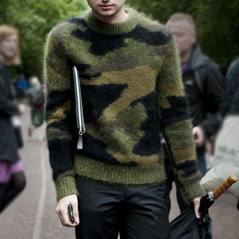 Men's Vintage Camouflage Jacquard Crew Neck Sweater