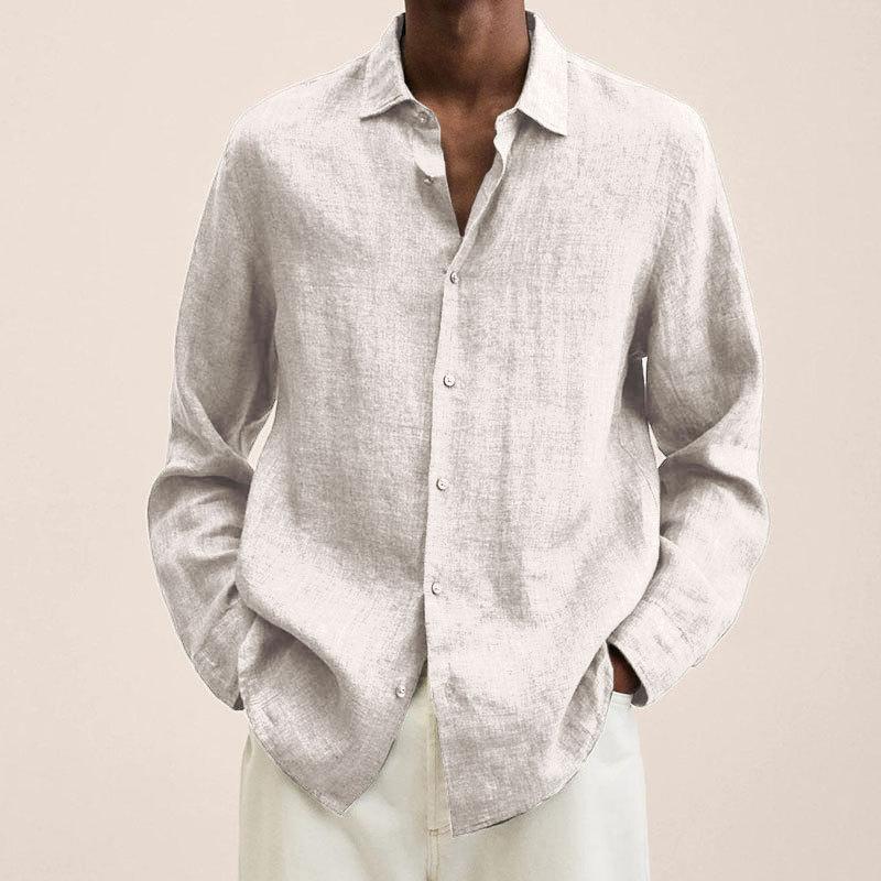 Men's Lapel Longs Sleeve Loose Fit Cotton And Linen Shirt