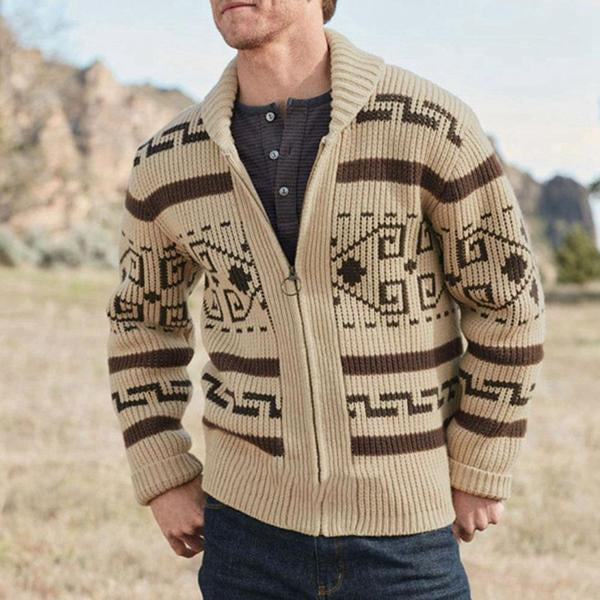 Men's Geometric Print Lapel Sweater Cardigan Jacket