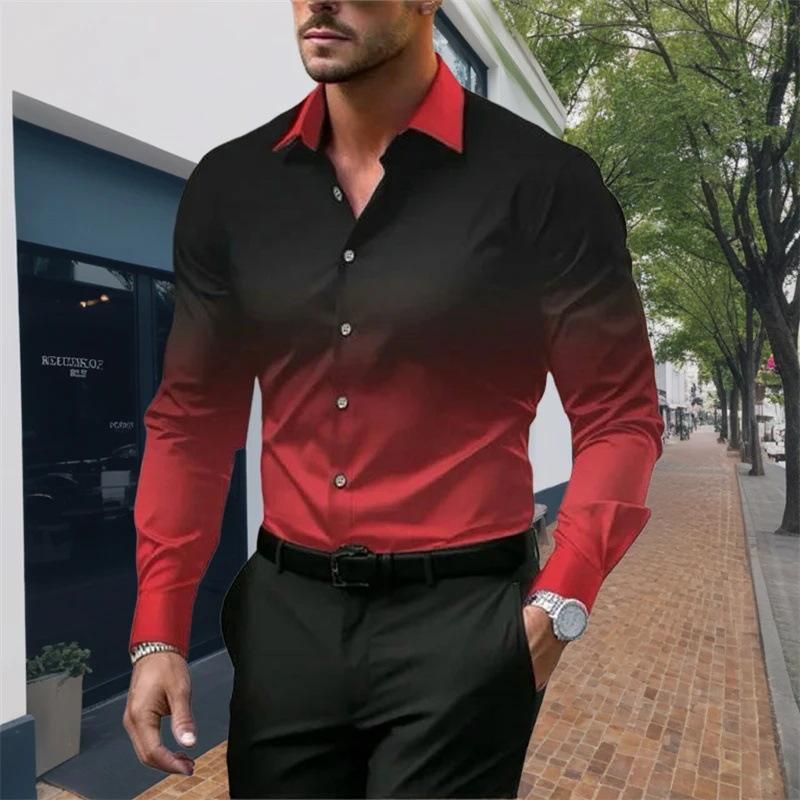 Chemise ample à manches longues et revers dégradé pour homme