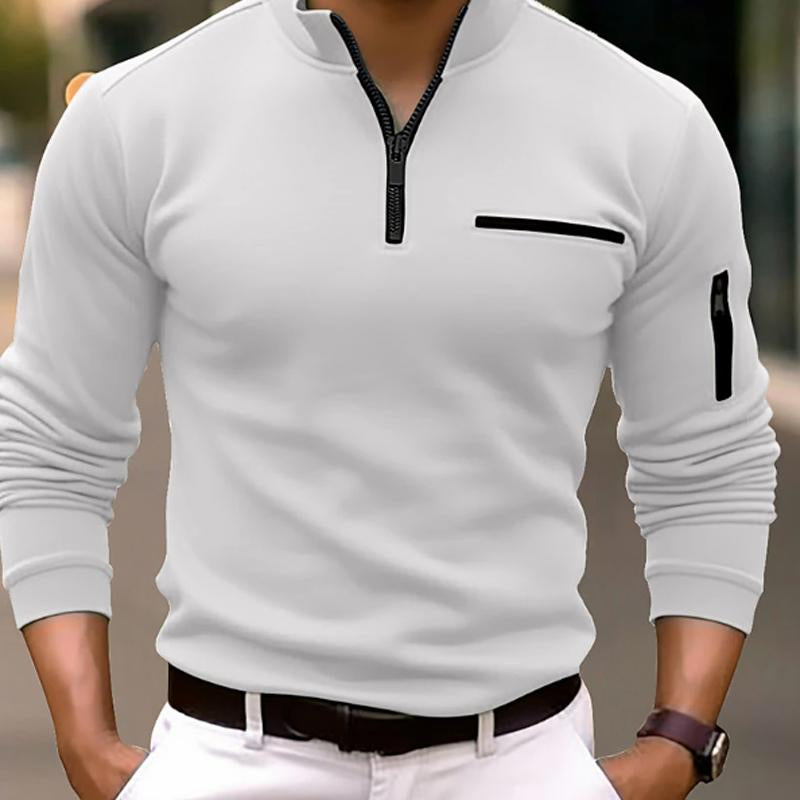 Polo décontracté à fermeture éclair de couleur unie pour homme
