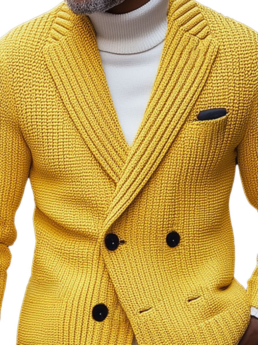 Men's Lapel Double-Breasted Knitted Cardigan Blazer