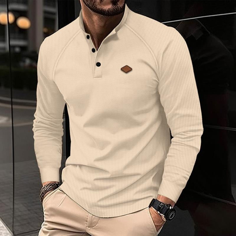 Men's Casual Waffle Henley Collar Raglan Long Sleeve T-Shirt