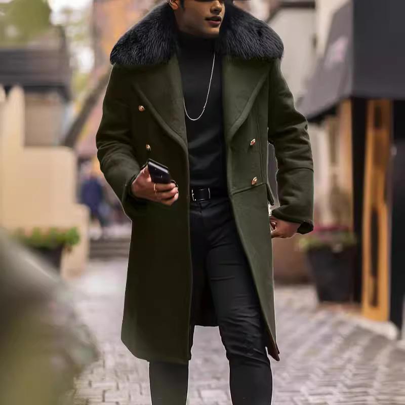 Men's Winter Fur Collar Mid-length Coat