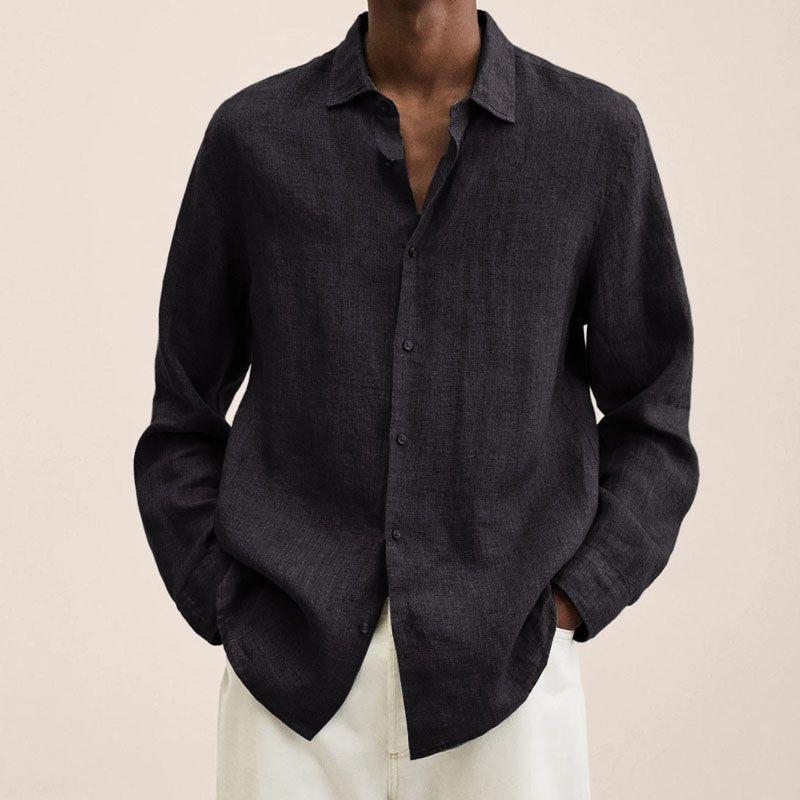 Men's Lapel Longs Sleeve Loose Fit Cotton And Linen Shirt