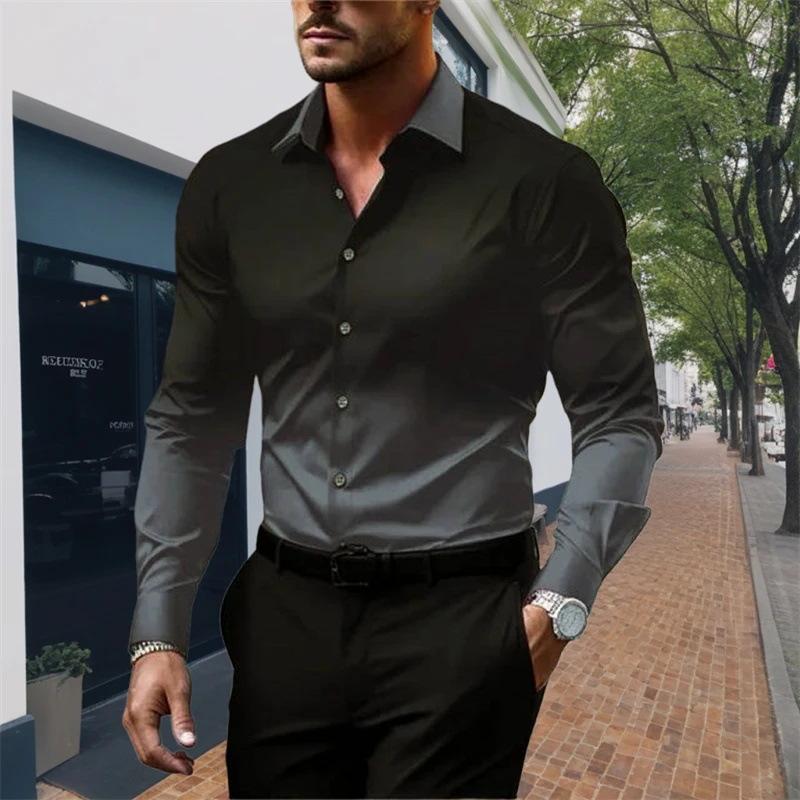 Chemise ample à manches longues et revers dégradé pour homme