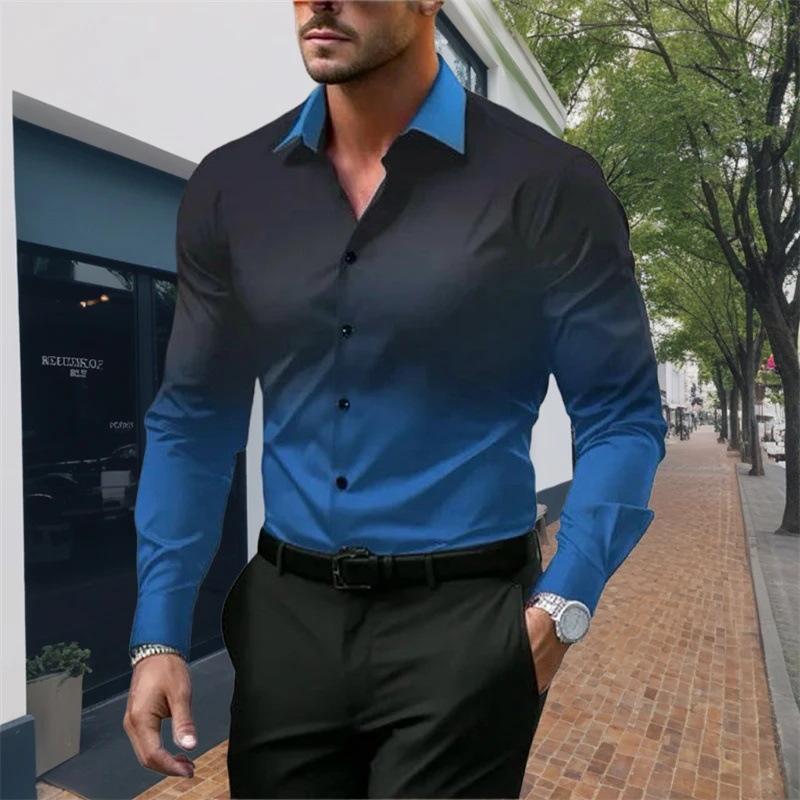 Chemise ample à manches longues et revers dégradé pour homme