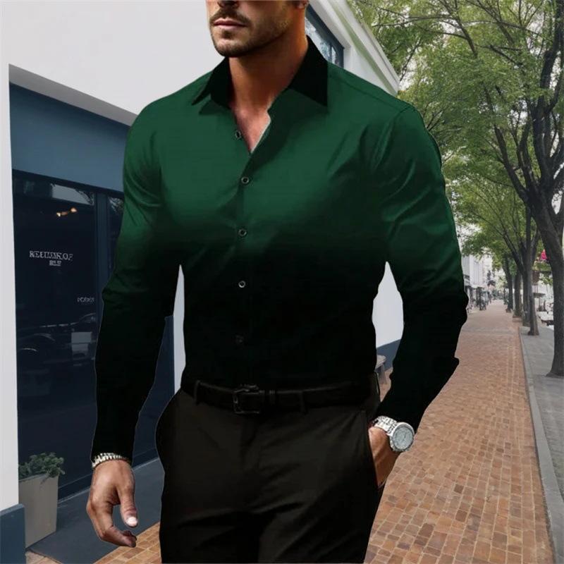 Chemise ample à manches longues et revers dégradé pour homme