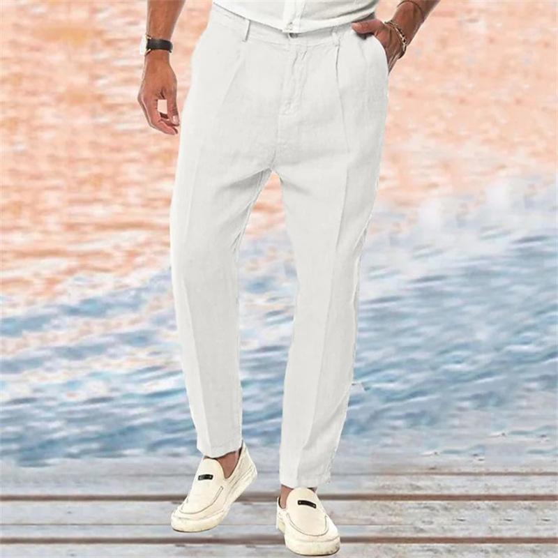 Men's Solid Color Linen Outdoor Loose Straight Pants